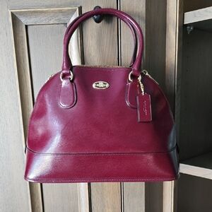 Coach Burgundy Leather Cora Domed Satchel with Detatchable Crossbody Strap